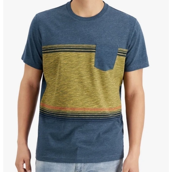 NWT mens Sun + Stone wide stripe retro short sleeve pocket t shirt size large - Picture 1 of 6
